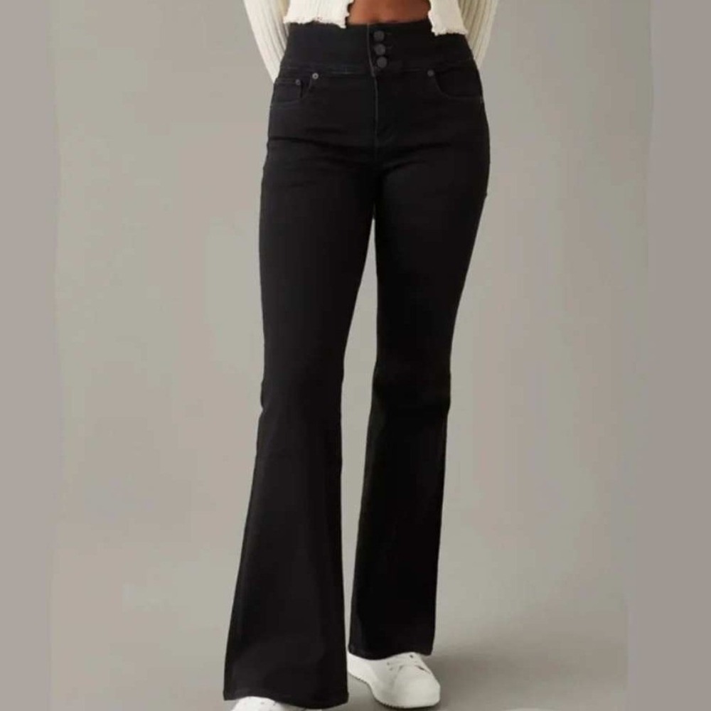 American Eagle super high rise Flare Jeans Womens 10 X-Long Black Stretch